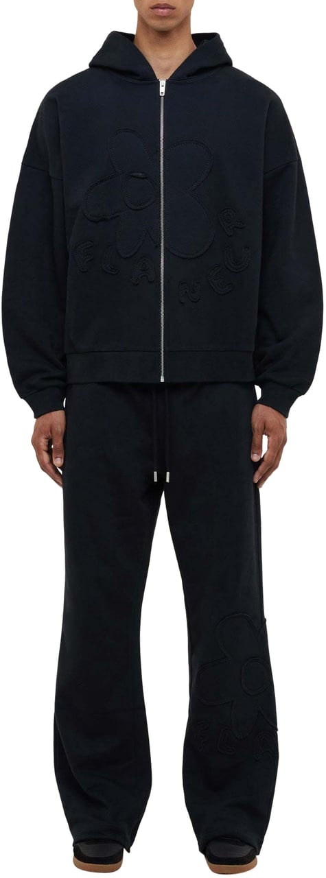 FLÂNEUR Blossom Patches Zip-Up Hoodie | Black Zwart
