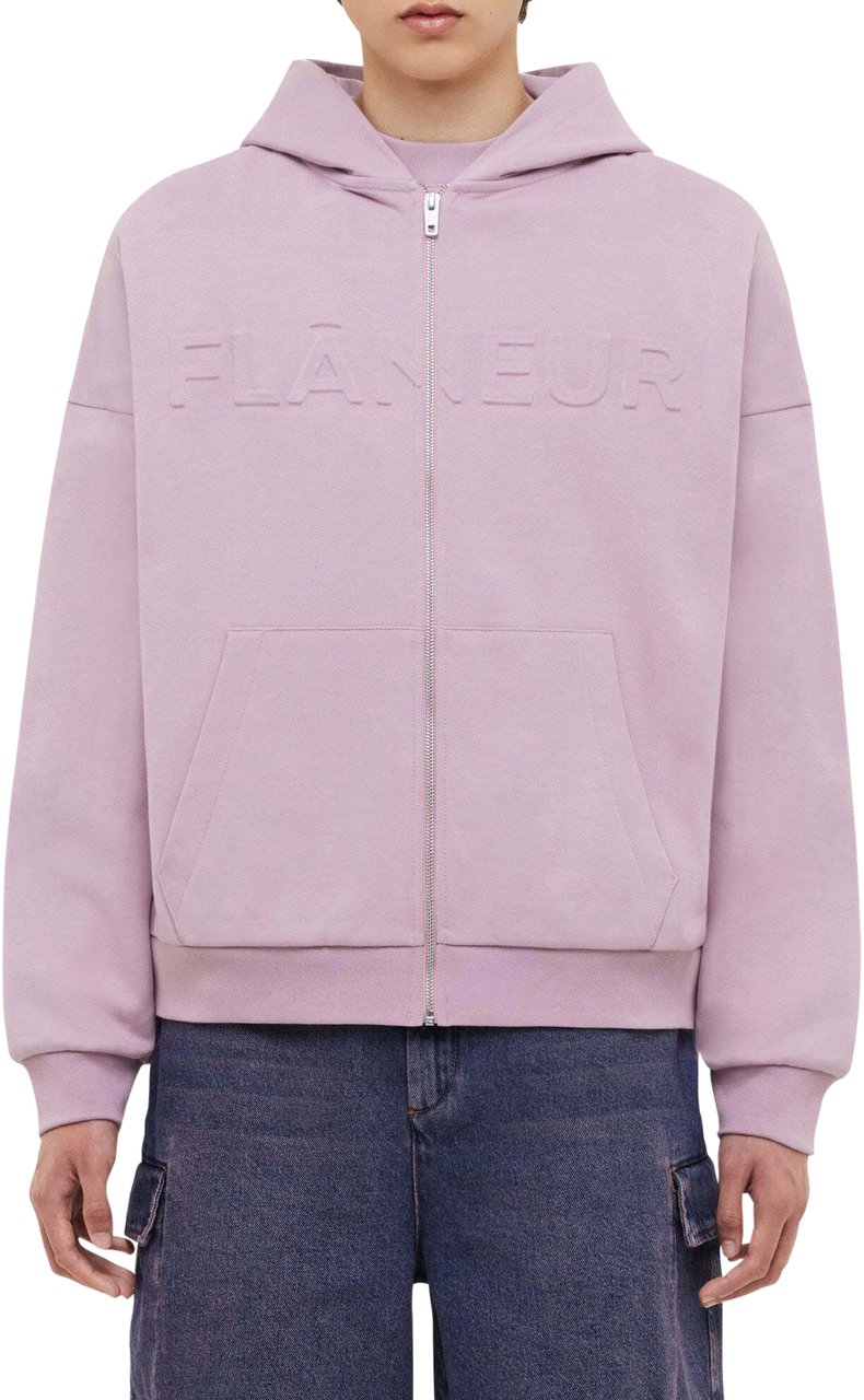 FLÂNEUR Embossed Zip-Up Hoodie | Mauve Roze