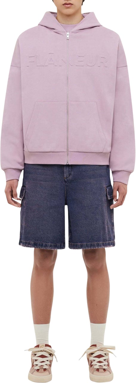 FLÂNEUR Embossed Zip-Up Hoodie | Mauve Roze