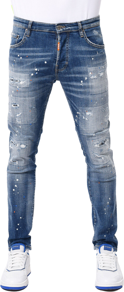 My Brand MB SKINNY BLUEJEANS NEON ORANGE NAVY SPOTS | DENIM Blauw