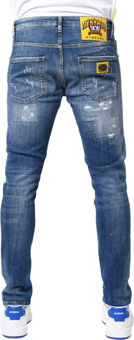 My Brand MB SKINNY BLUEJEANS NEON ORANGE NAVY SPOTS | DENIM Blauw