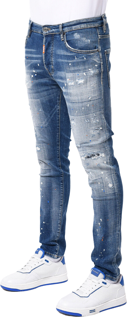 My Brand MB SKINNY BLUEJEANS NEON ORANGE NAVY SPOTS | DENIM Blauw