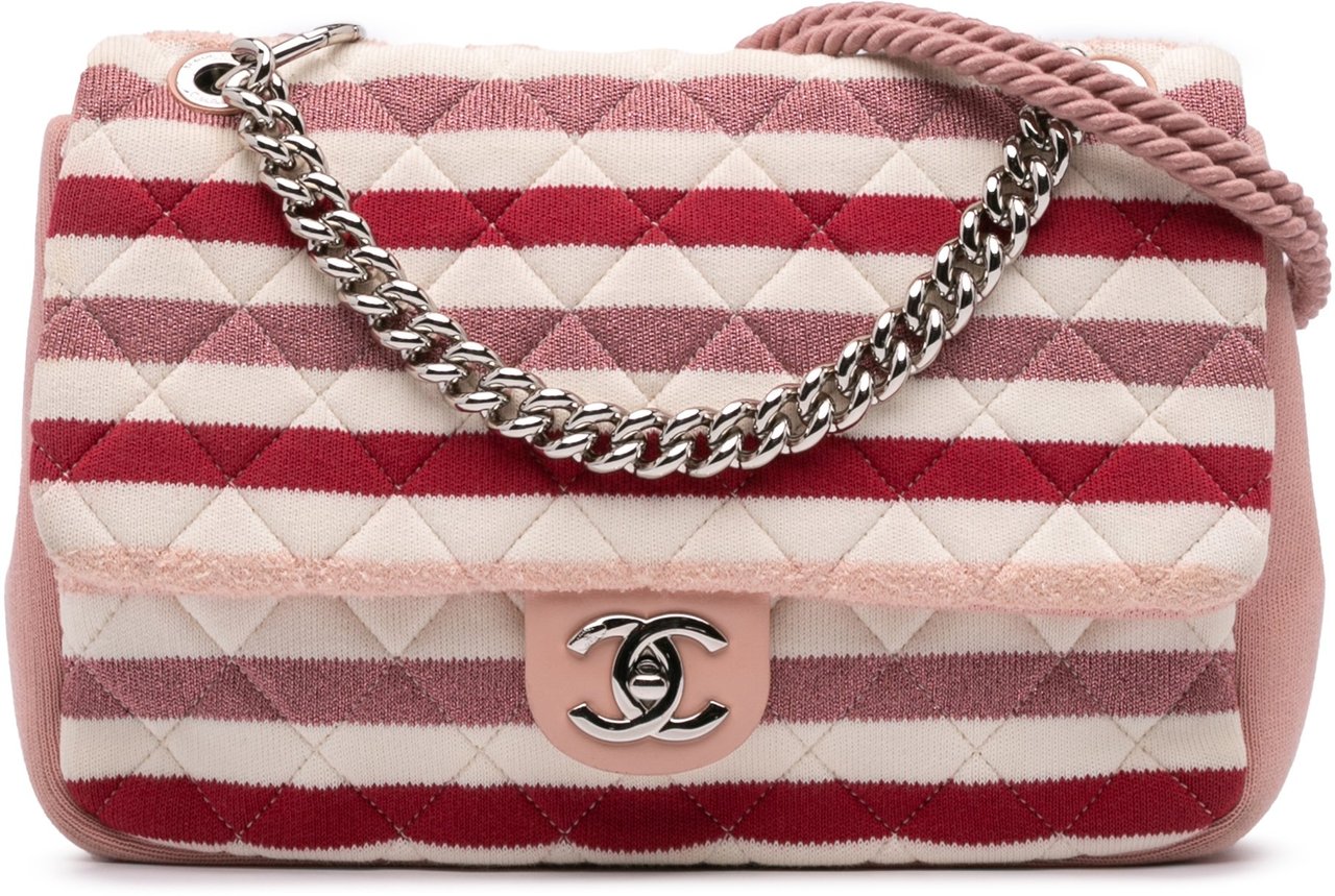 Chanel Jumbo Stripe Jersey Felt and Rope Flap Roze