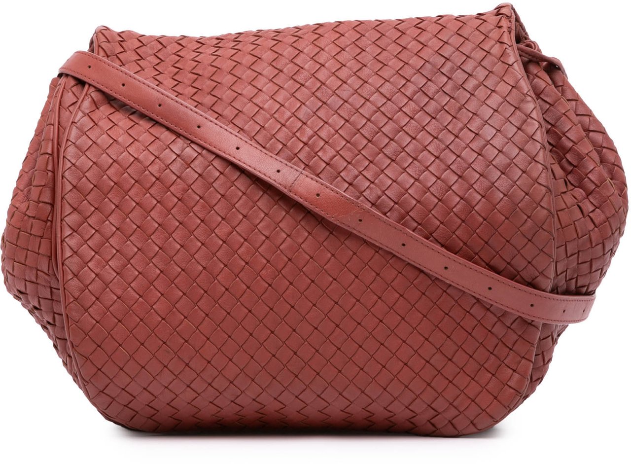 Bottega Veneta Nappa Intrecciato Flap Crossbody Rood