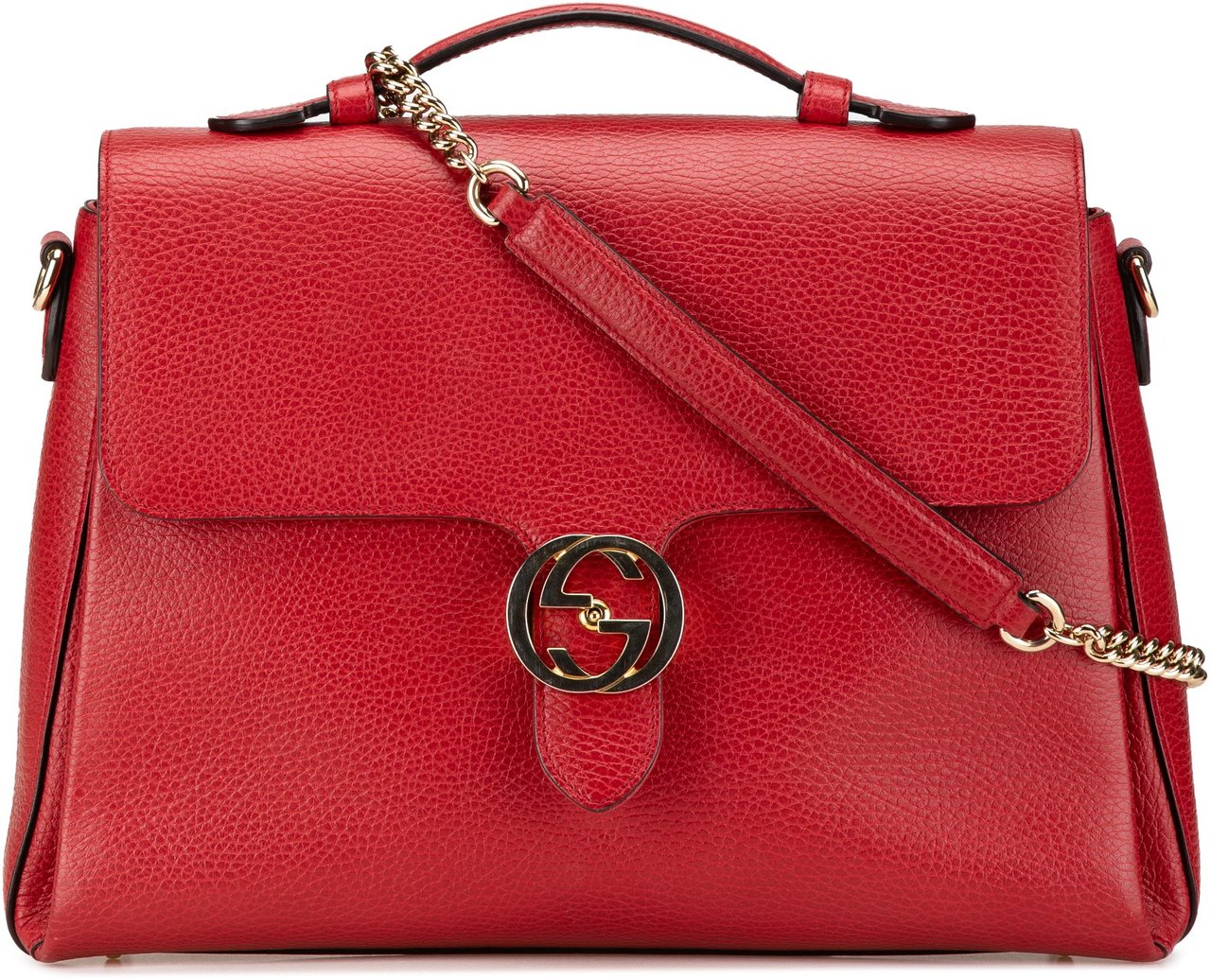 Gucci Medium Dollar Calf Interlocking G Satchel Rood