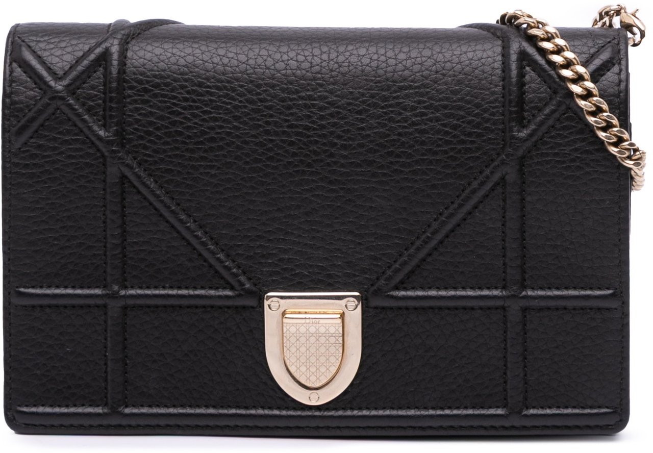 Dior Grained Calfskin Diorama Wallet on Chain Zwart