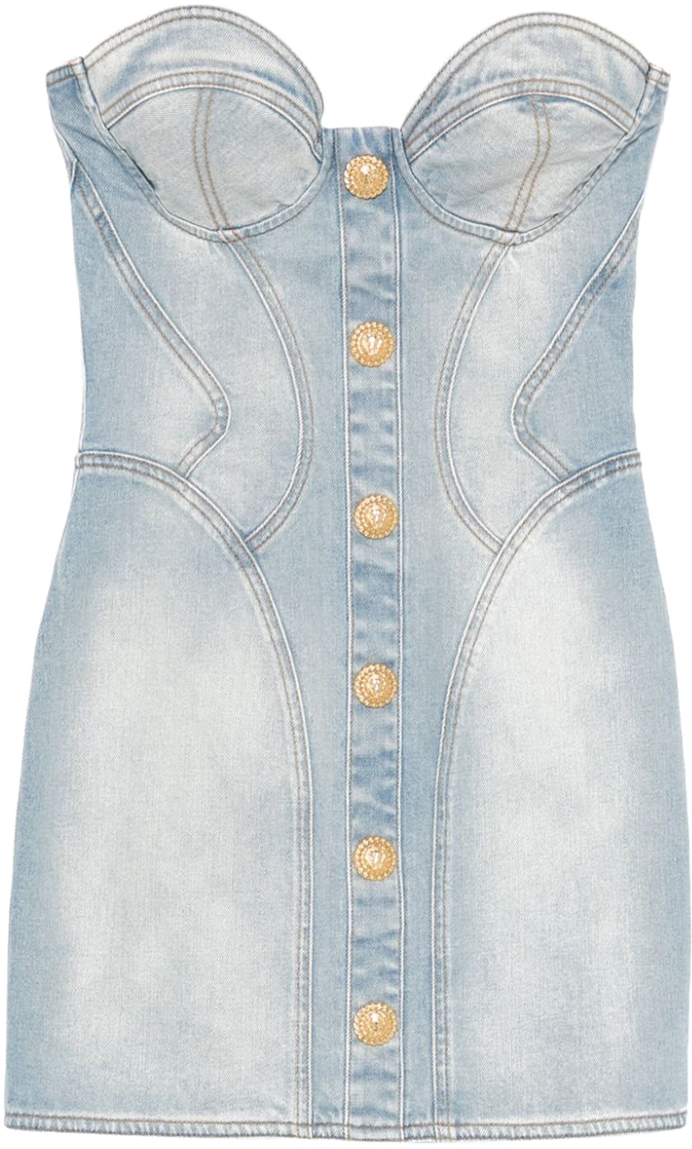 Balmain Dresses Light Blue Denim Blauw