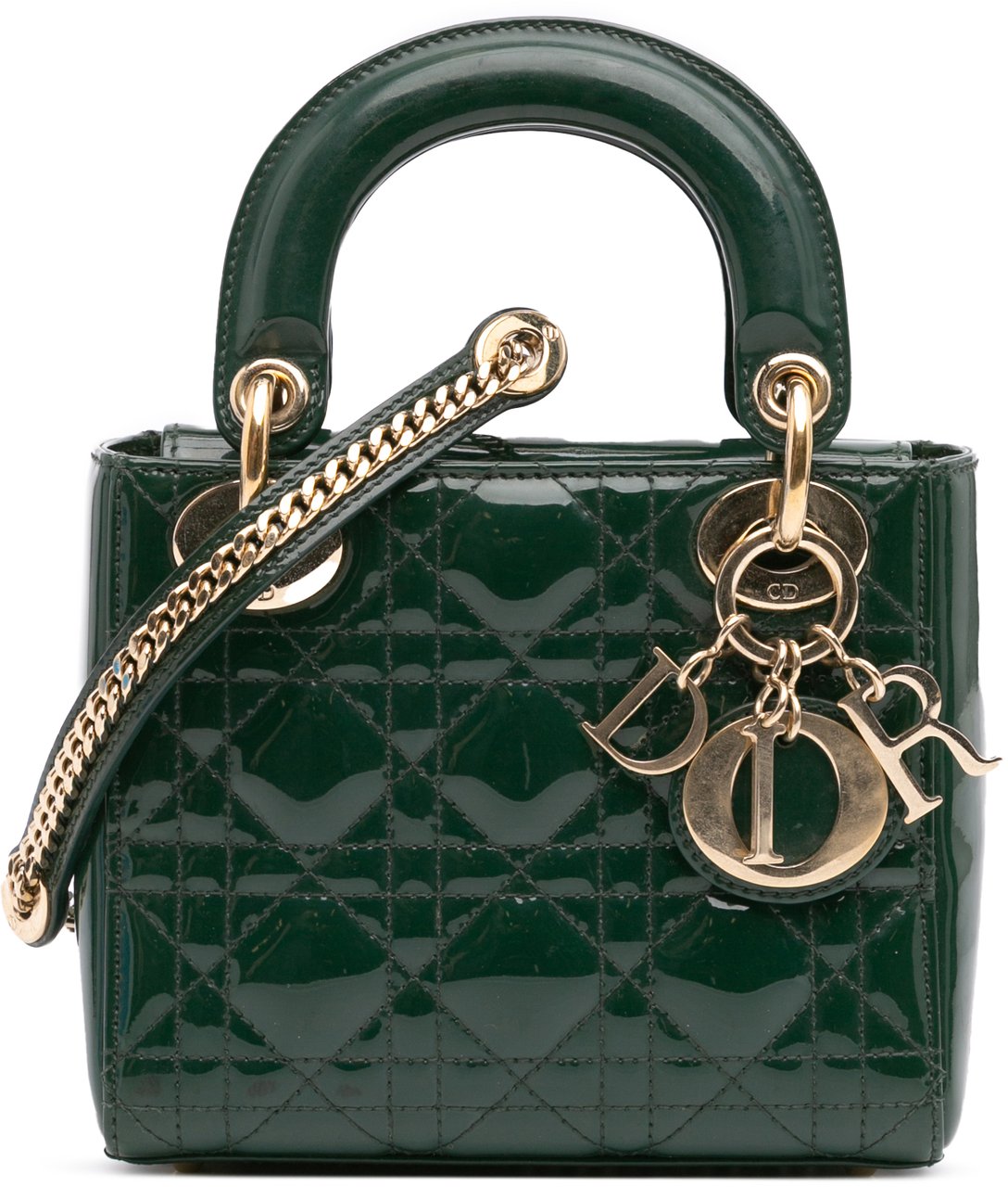 Dior Mini Patent Cannage Lady Dior Groen