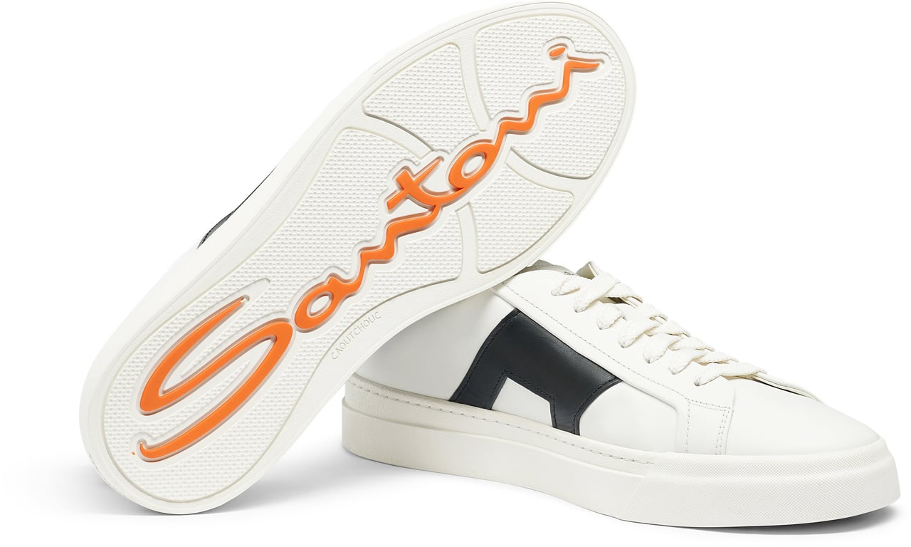 Santoni Men’s leather double buckle sneaker Wit