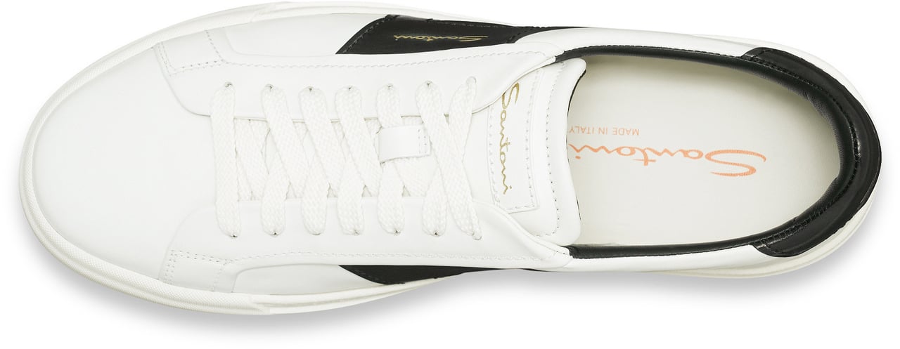 Santoni Men’s leather double buckle sneaker Wit