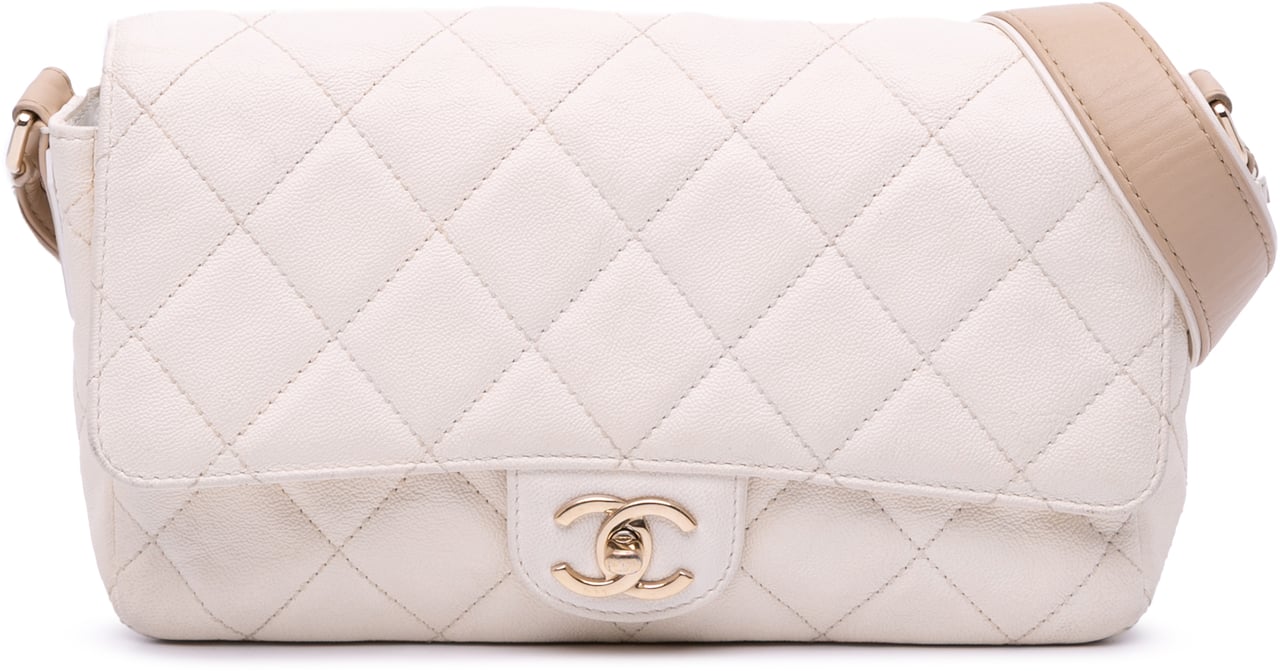 Chanel Medium CC Quilted Caviar Buckle Strap Messenger Bag Bruin