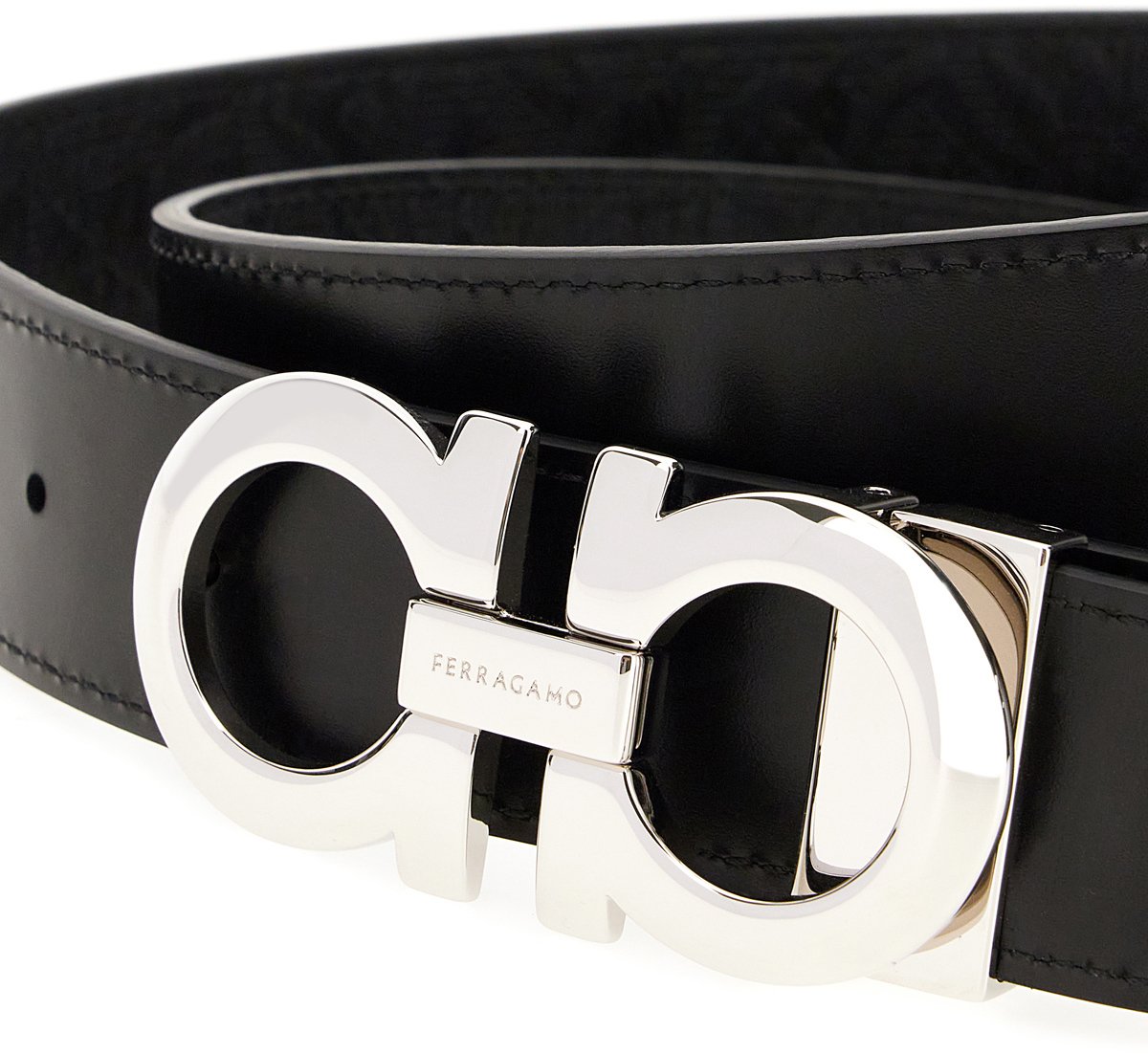Ferragamo Ferragamo Black leather reversible belt Zwart