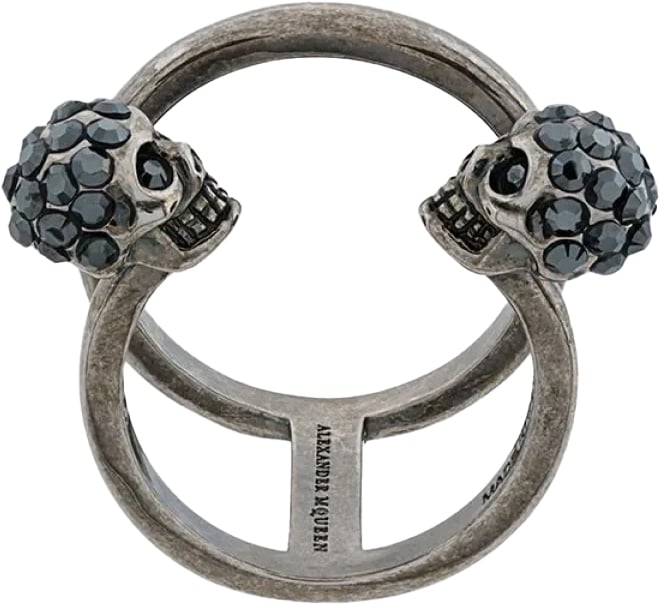 Alexander McQueen Double Skull Thin Ring Zilver