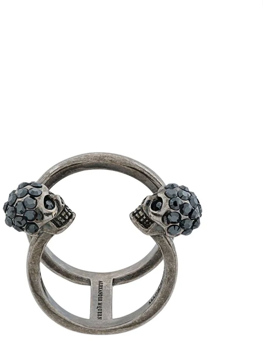 Alexander McQueen Double Skull Thin Ring Zilver