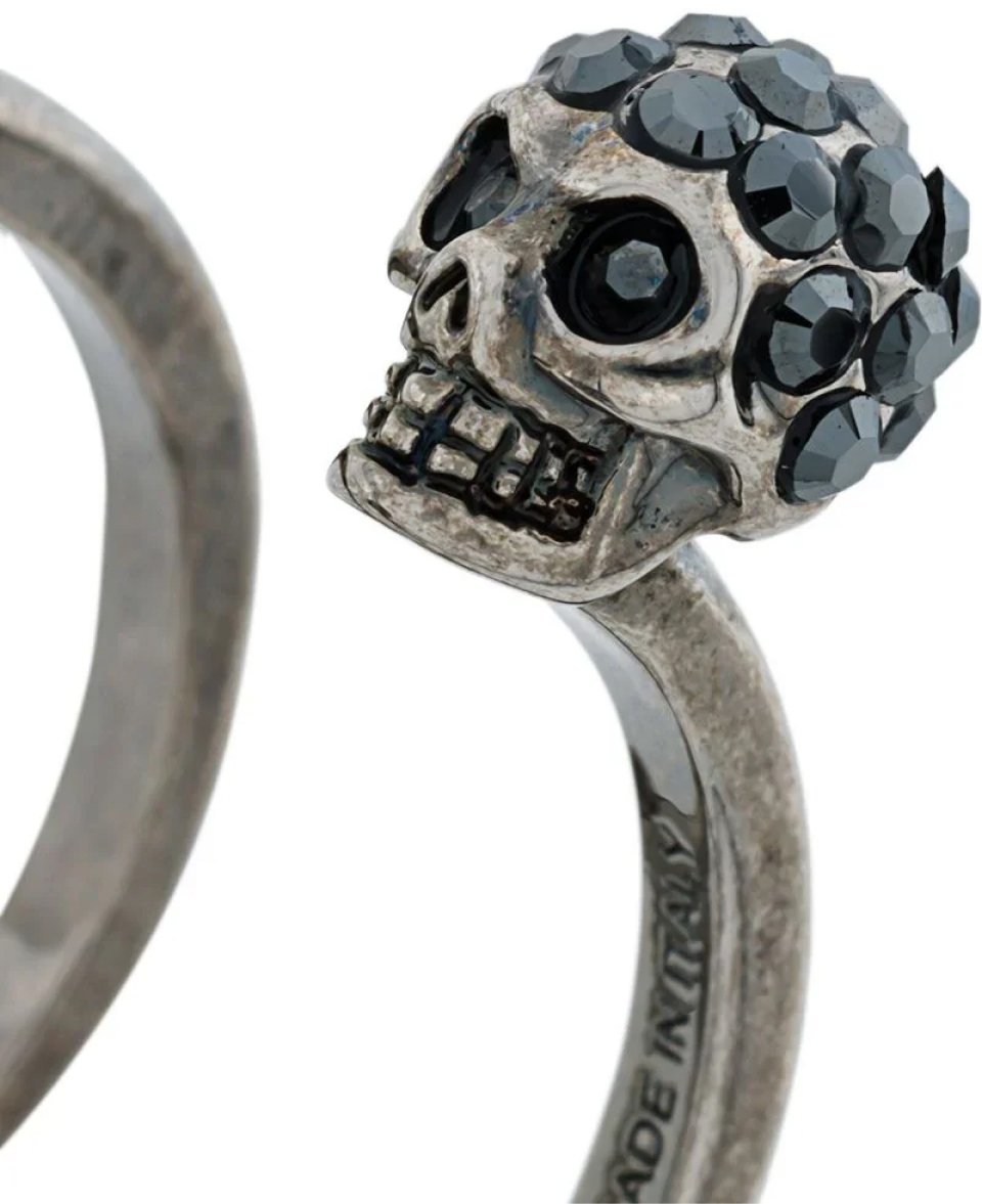 Alexander McQueen Double Skull Thin Ring Zilver