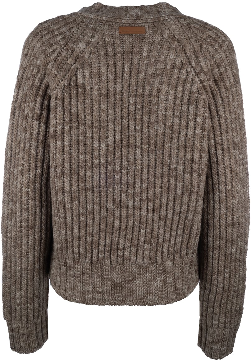 AMI Paris RIBBED CARDIGAN CROP Beige