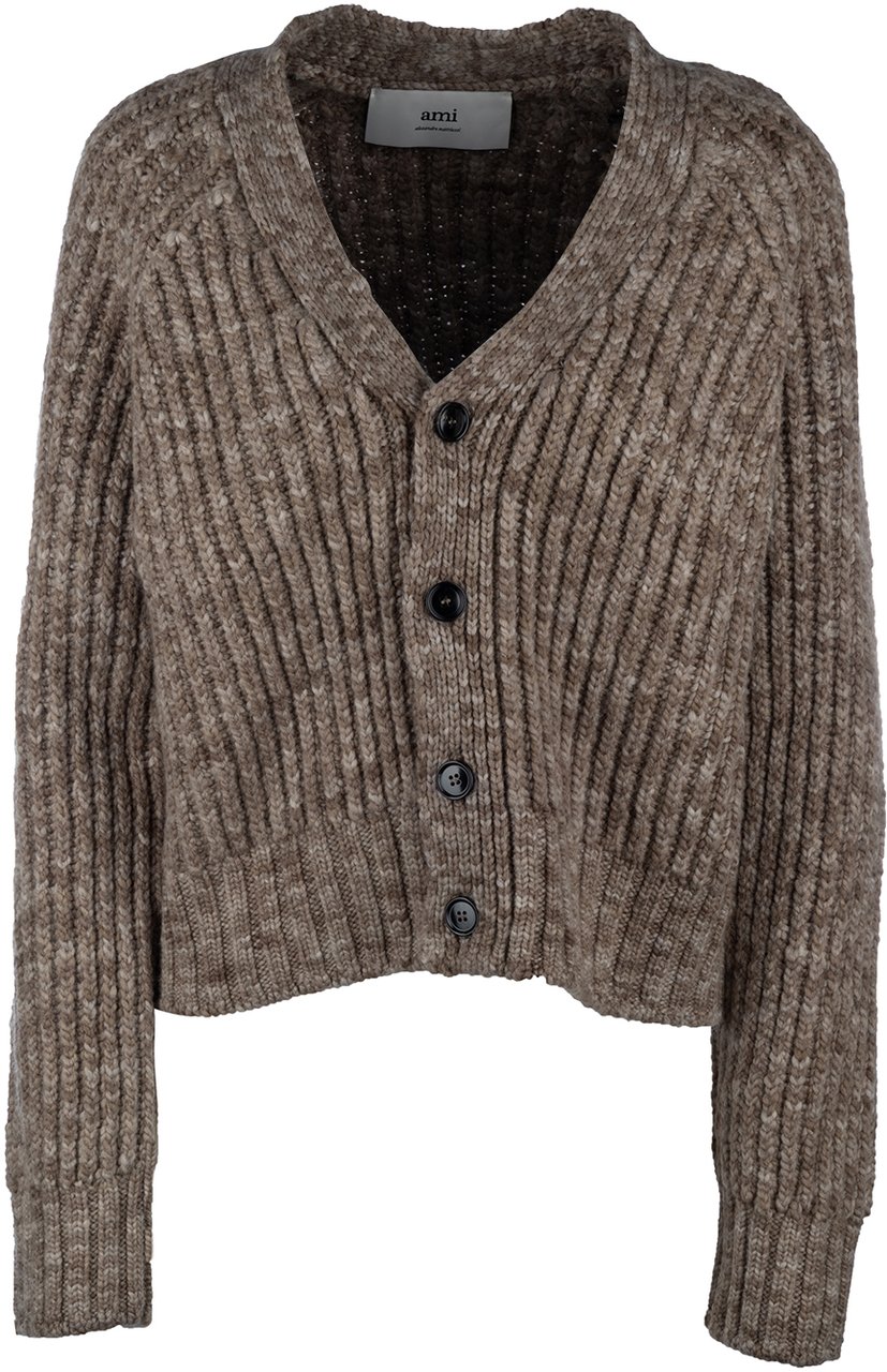 AMI Paris RIBBED CARDIGAN CROP Beige
