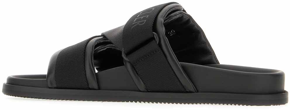 Moncler Moncler Black leather and fabric sandals Zwart