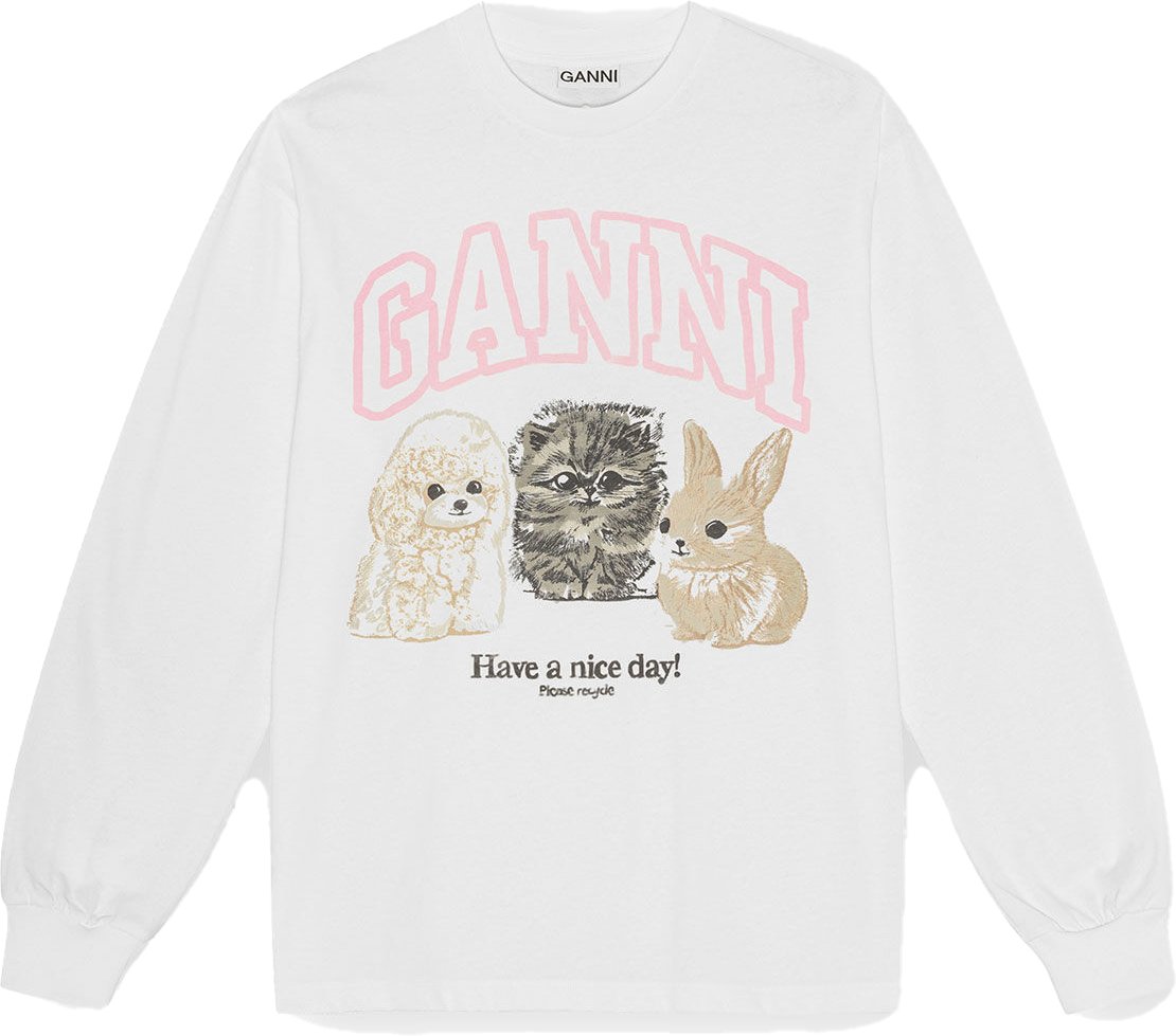 Ganni t-shirt lange mouwen wit Wit