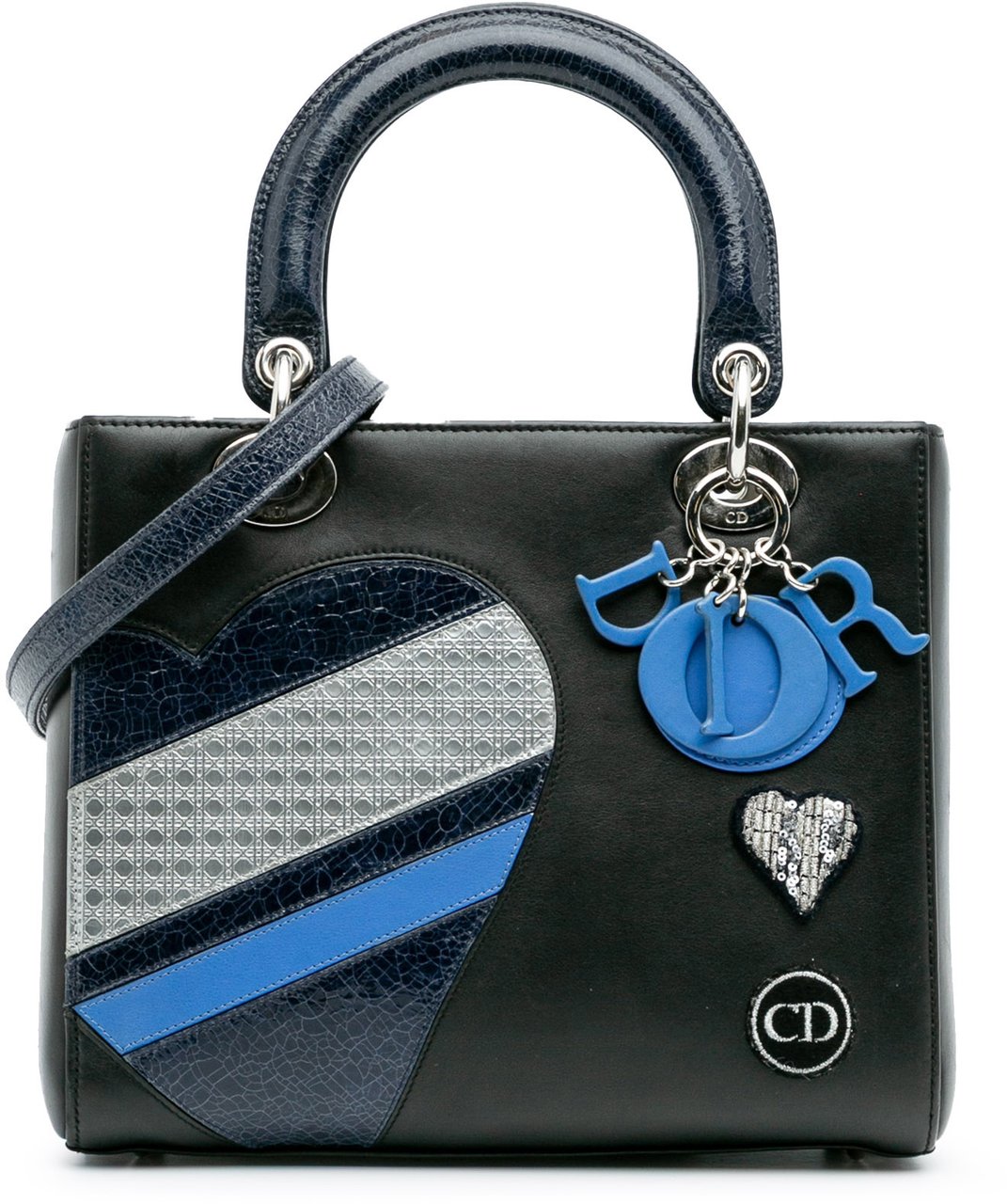 Dior Medium Calfskin Patent Embroidered Valentines Day Heart Lady Dior Zwart