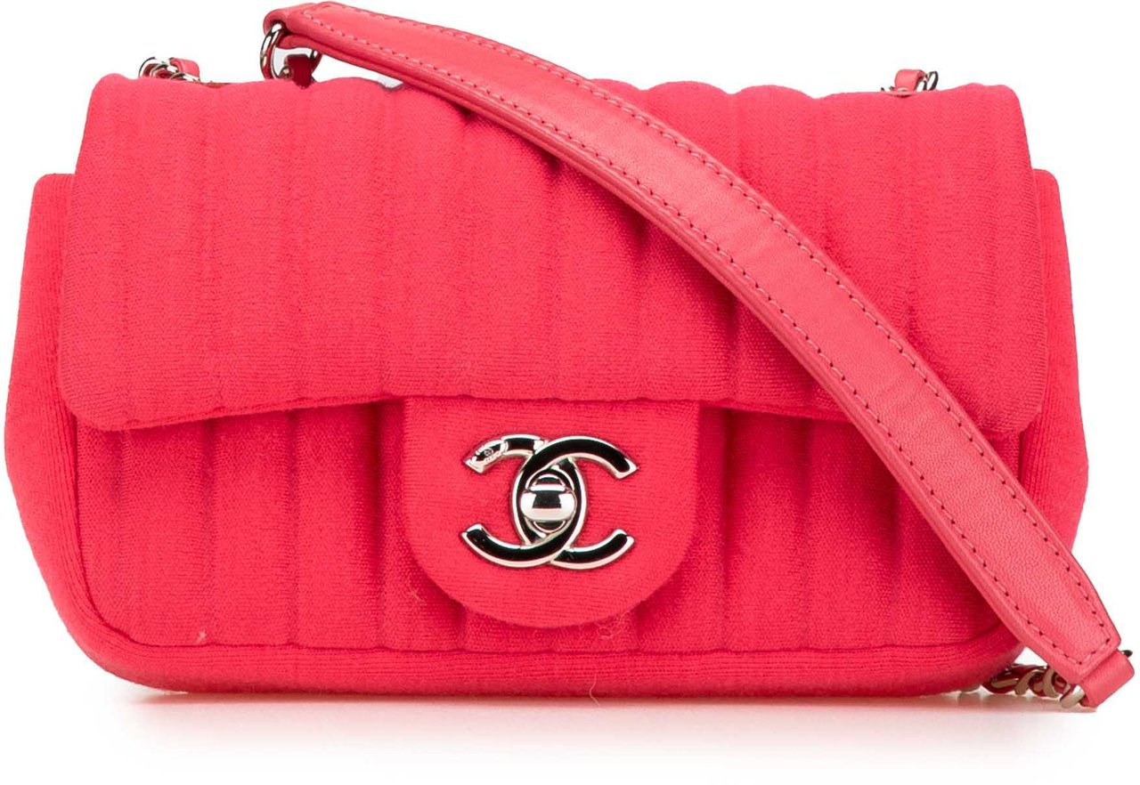 Chanel Mini Vertical Quilted Jersey Single Flap Roze