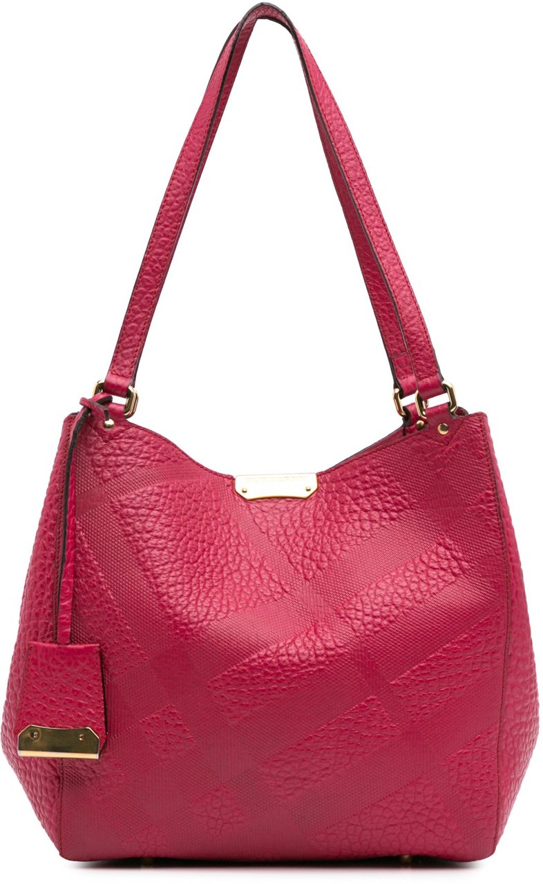Burberry Small Embossed Grain Check Leather Canterbury Tote Roze