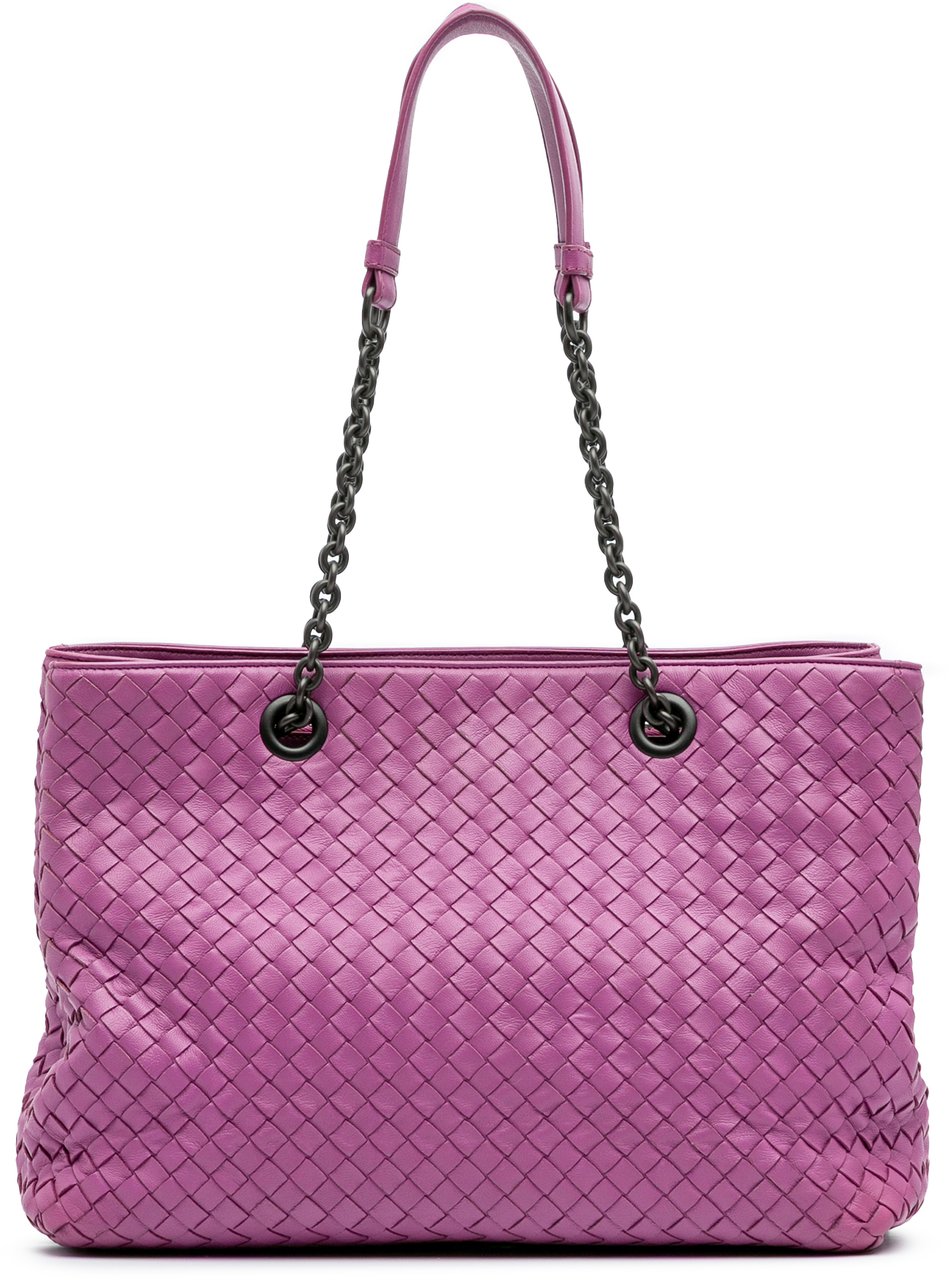 Bottega Veneta Medium Nappa Intrecciato Double Chain Tote Paars