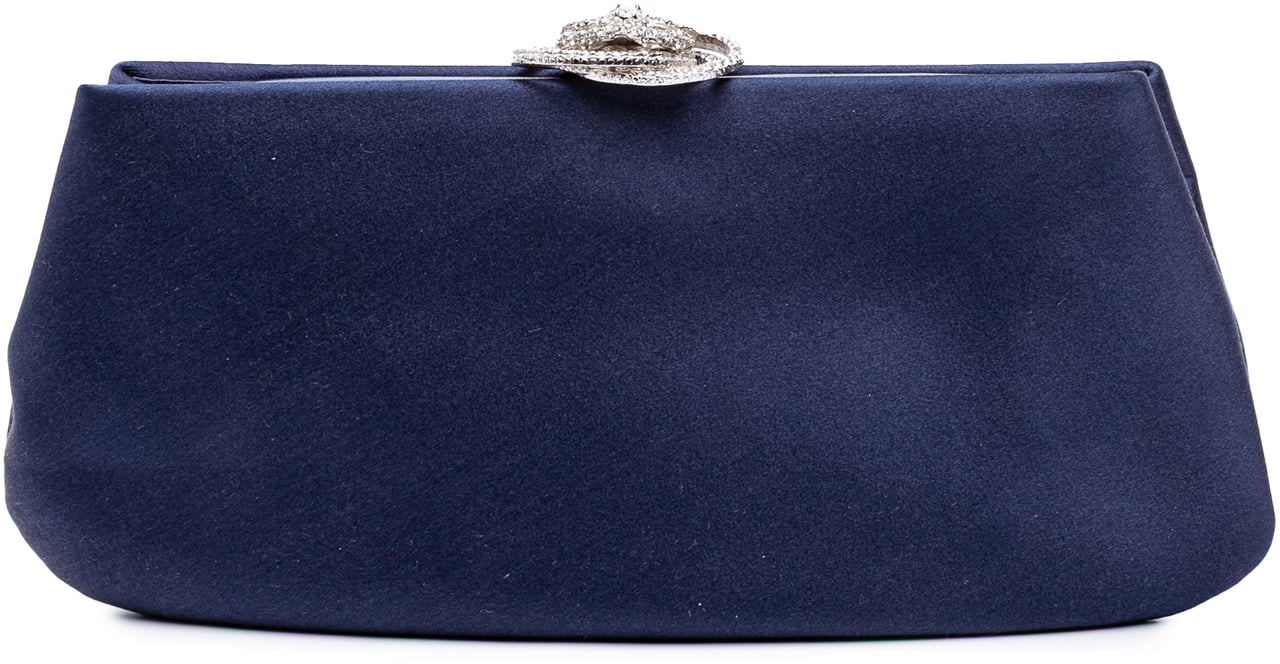 Chanel Satin Crystal Camellia Evening Frame Clutch Blauw