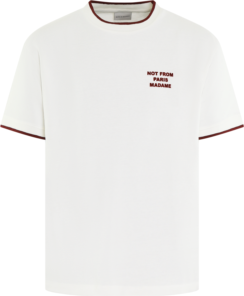 Drôle de Monsieur Heren Slogan Piqué T-Shirt Wit Wit