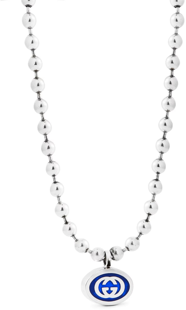 Gucci Gg Logo Silver Chain Boule Necklace Zilver