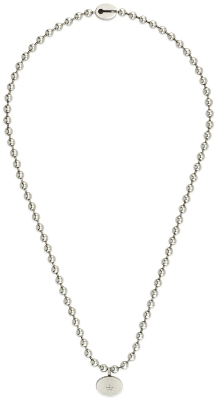 Gucci Gg Logo Silver Chain Boule Necklace Zilver