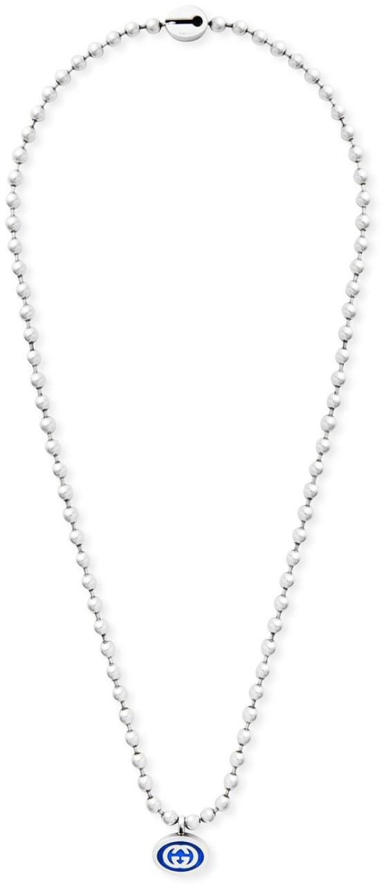 Gucci Gg Logo Silver Chain Boule Necklace Zilver