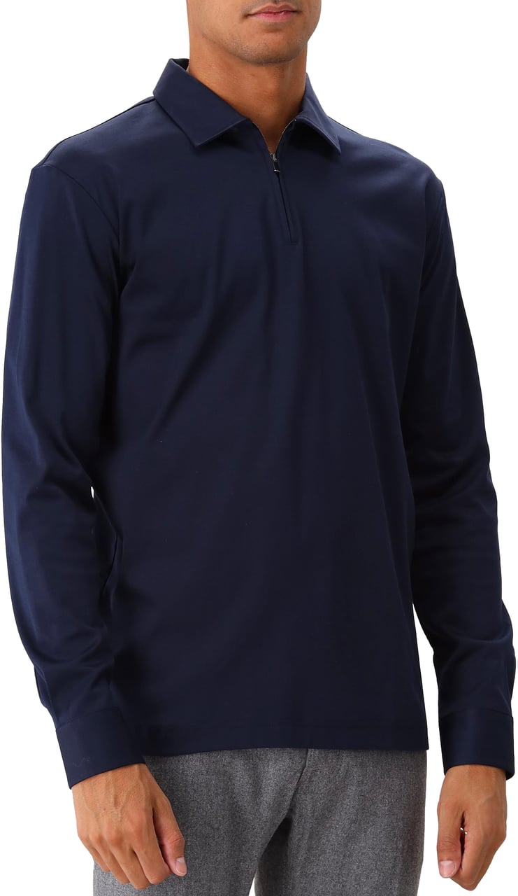 Valenza Heren Supima Polo Zip Collar L/S Blauw