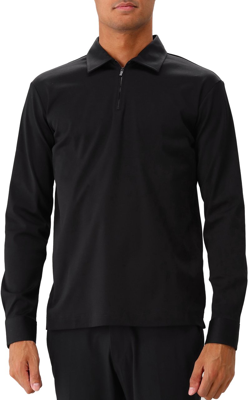 Valenza Heren Supima Polo Zip Collar L/S Zwart