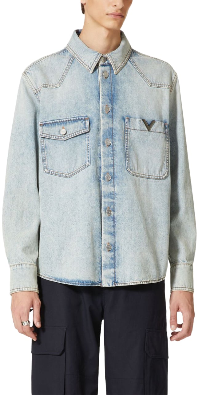 Valentino Valentino Garavani Cotton Denim Shirt Blauw