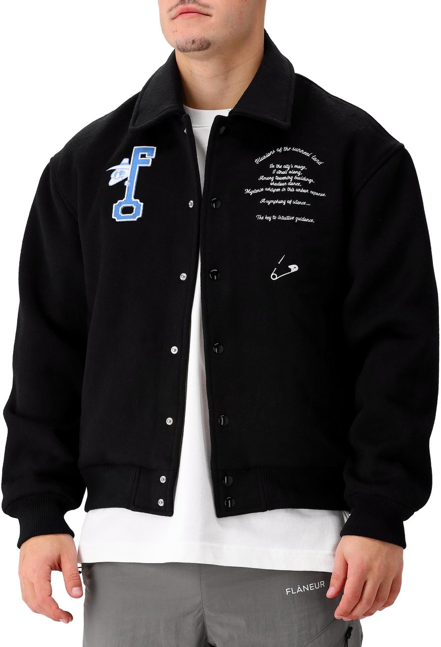 FLÂNEUR Varsity Jacket | Black Zwart