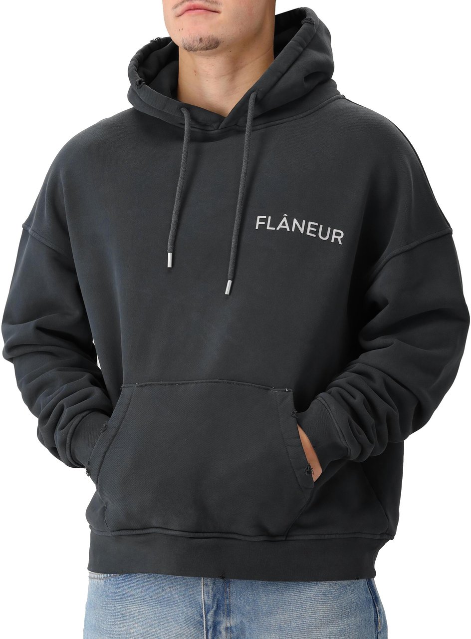 FLÂNEUR Washed Flâneur Hoodie (500GSM) | Black Zwart