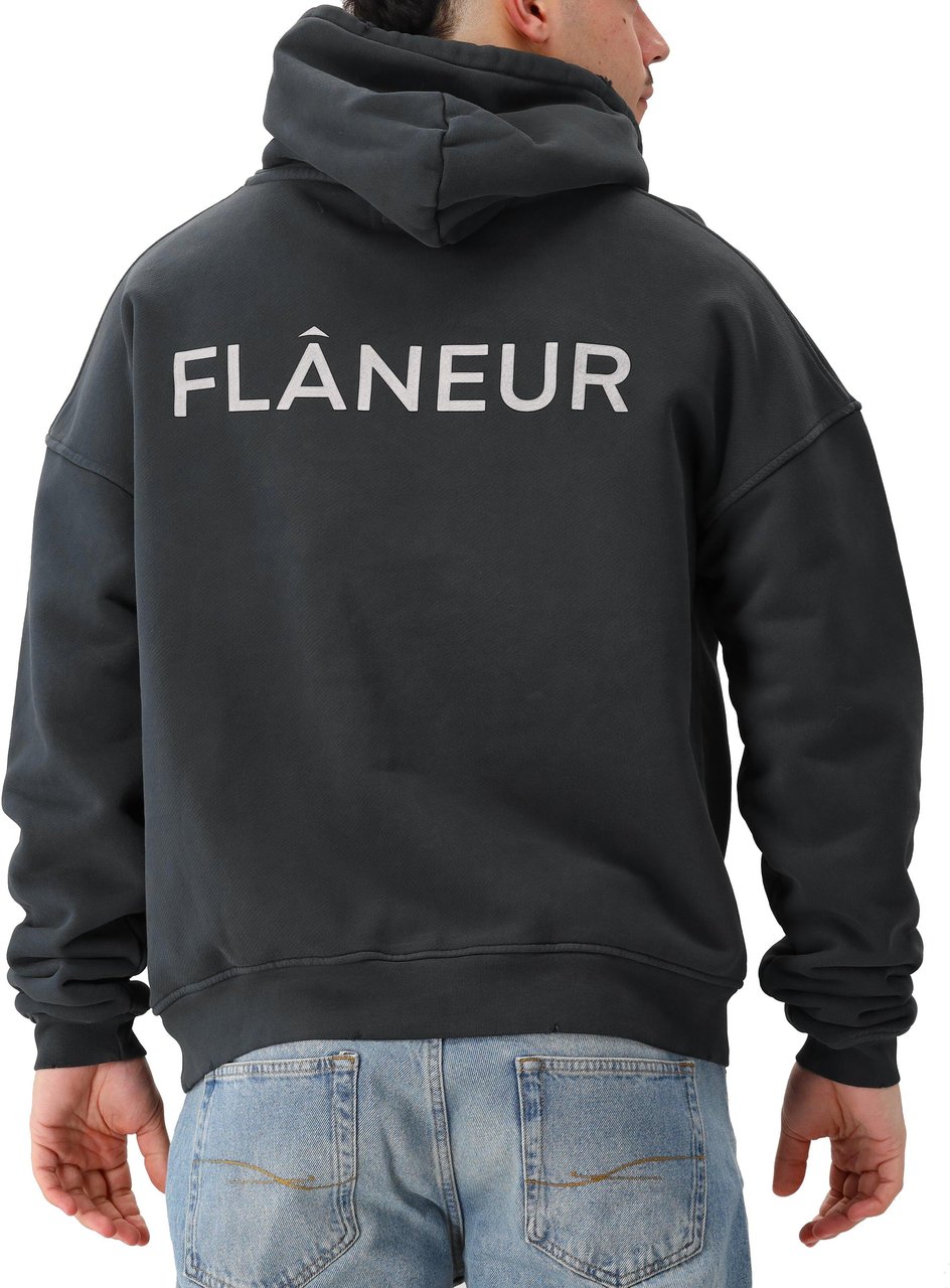 FLÂNEUR Washed Flâneur Hoodie (500GSM) | Black Zwart