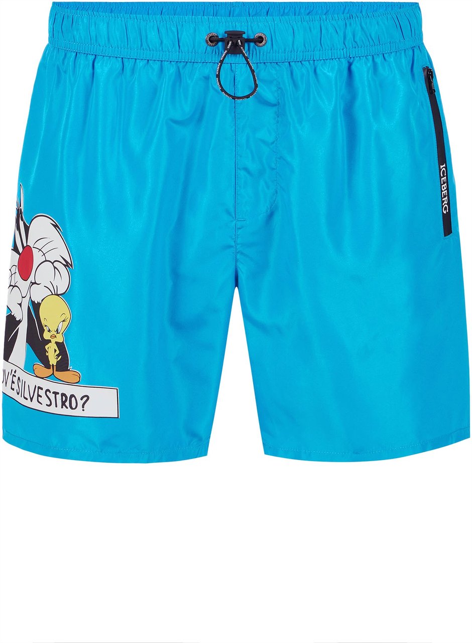 Iceberg Turquoise swim trunks with drawstring, Iceberg print and logo Blauw