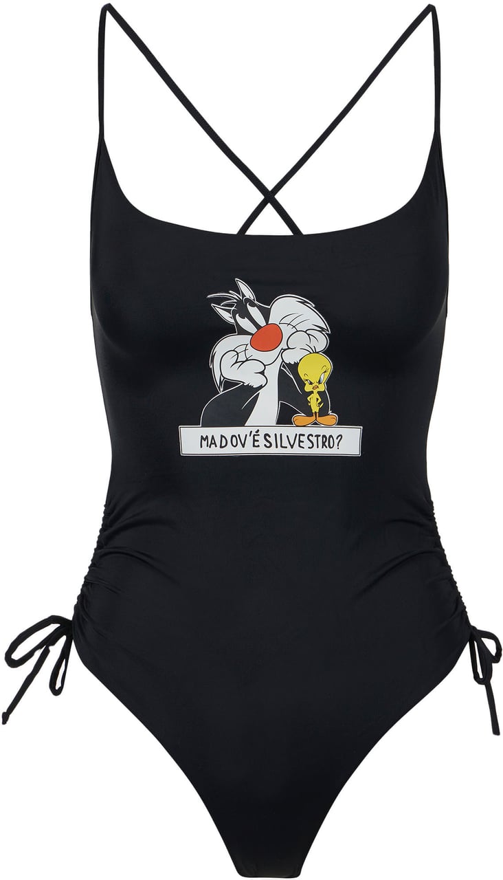 Iceberg Black one-piece with Looney Tunes print on the chest Zwart