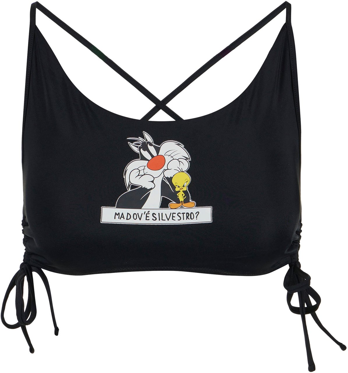 Iceberg Black Bandeau Swimsuit Top with Garfield Print in the Center Zwart