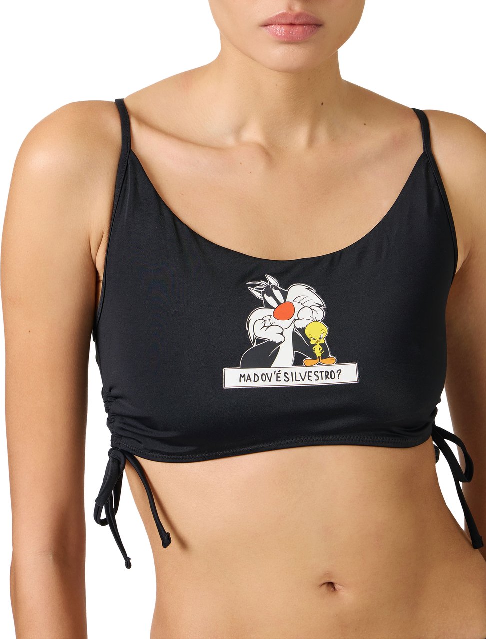 Iceberg Black Bandeau Swimsuit Top with Garfield Print in the Center Zwart