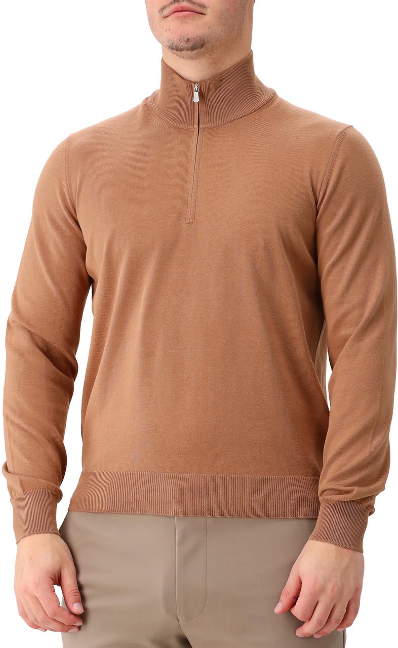 Gran Sasso Gran Sasso Trui Bruin Mock Zip Bruin