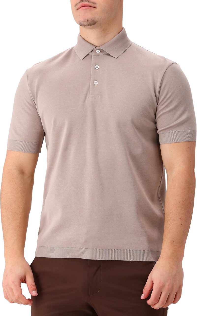 Herno Polo Manica Corta Con Bordi Continui Beige