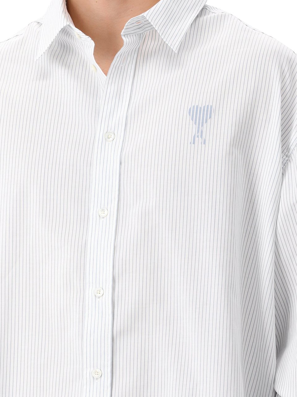 AMI Paris AMI Paris Overhemd Wit/Blauw Boxy Fit Shirt Wit