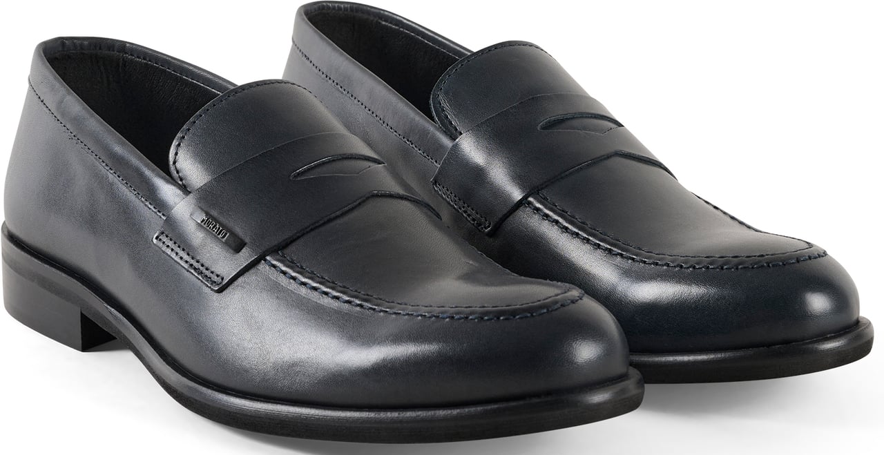 Antony Morato LOAFER CYRUS IN CALF LEATHER.3D LOGO METAL PLATE.CLASSIC SOLE Blauw