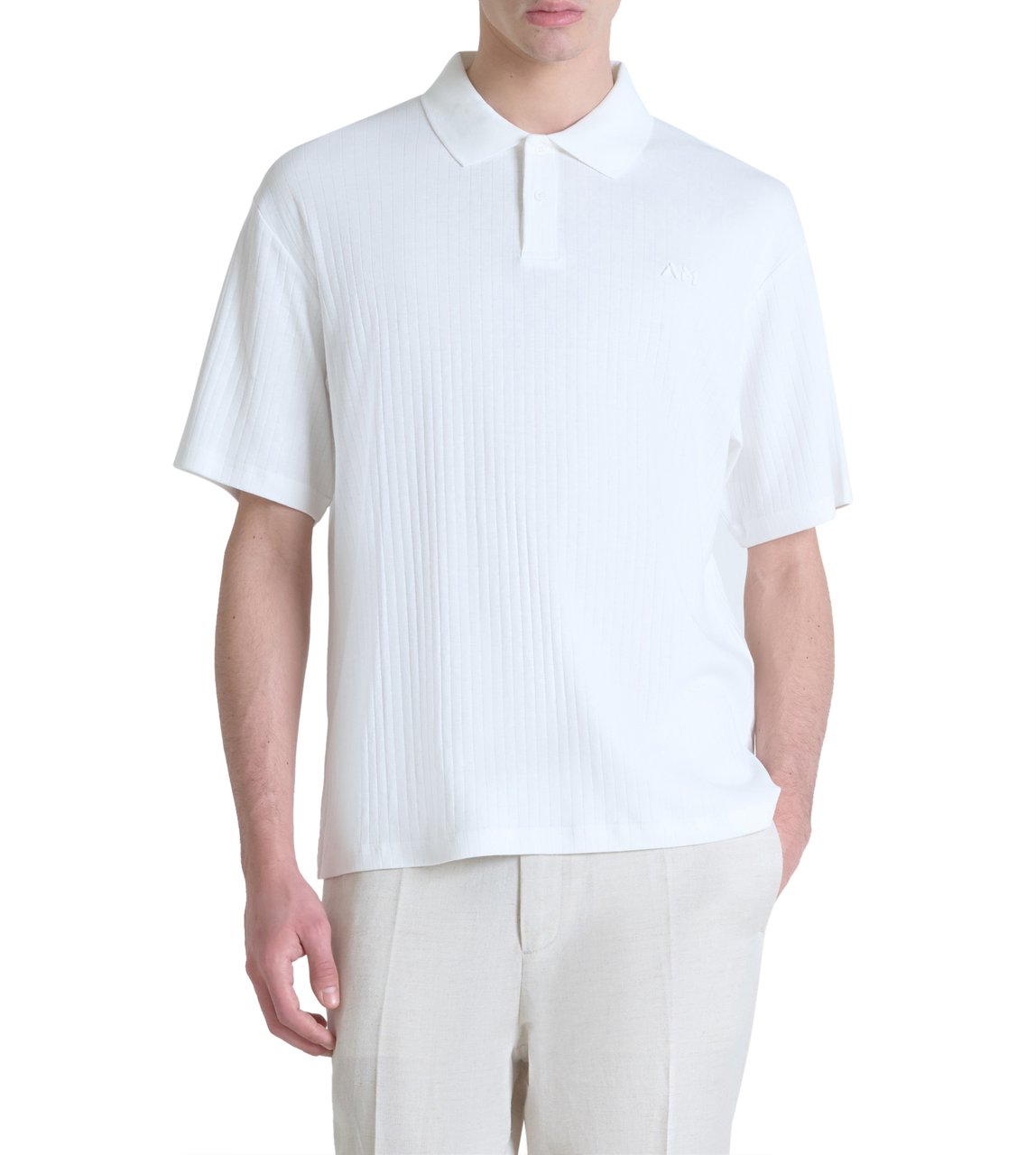Antony Morato POLO RELAXED FIT IN DOBBY COTTON FABRIC STIPES MOTIF WITH EMBROIDERED LOGO Beige