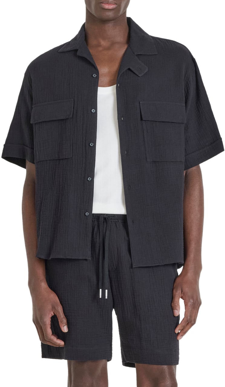 Antony Morato SHIRT NAIROBI RELAXED FIT IN SOFT TOUCH COTTON CRINCKLE FINISH WITH LOGOED METAL BADGE Zwart