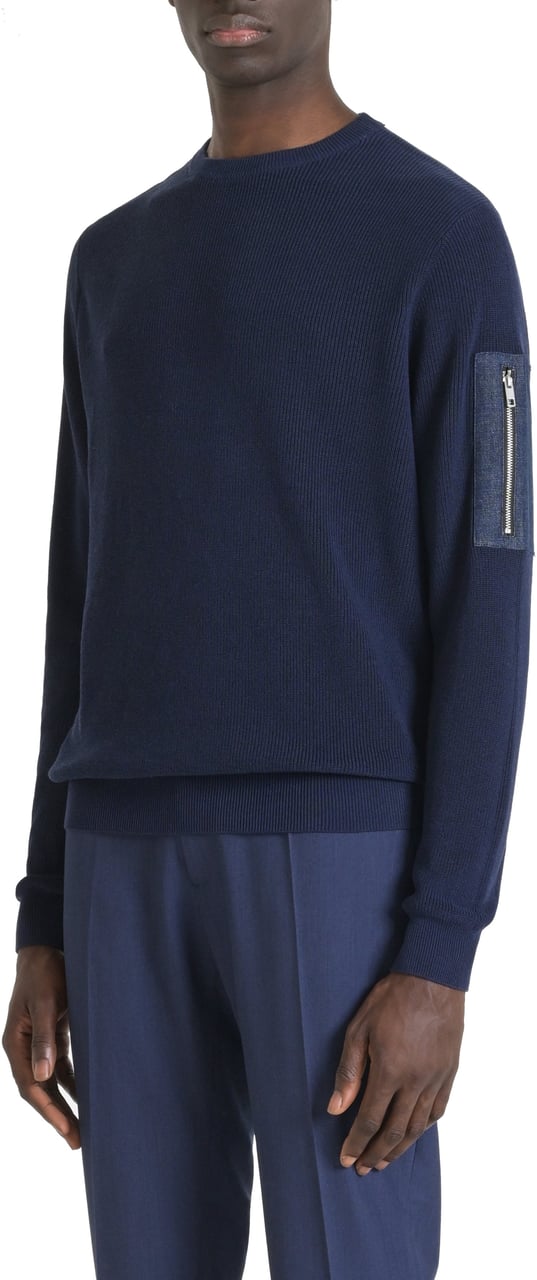 Antony Morato SWEATER REGULAR FIT IN COTTON VISCOSE BLEND YARN WITH POCKET IN DENIM FABRIC Blauw
