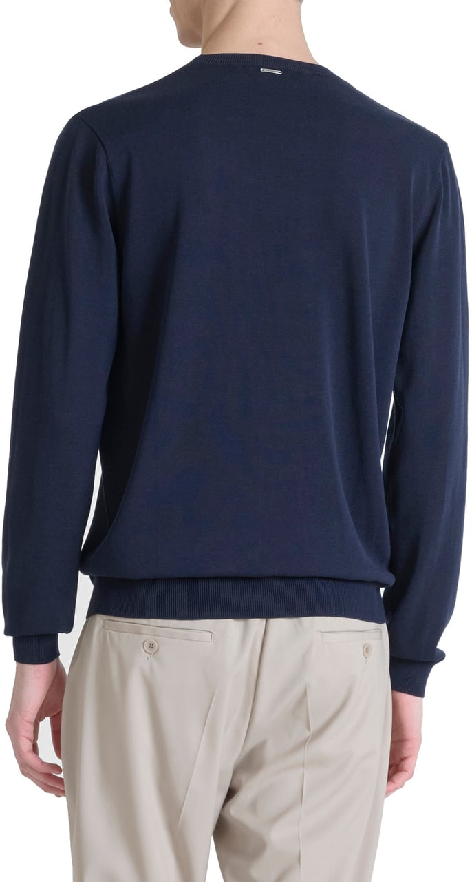 Antony Morato SWEATER REGULAR FIT IN COTTON BLEND SOFT YARN WITH FOAM LOGO PRINT Blauw